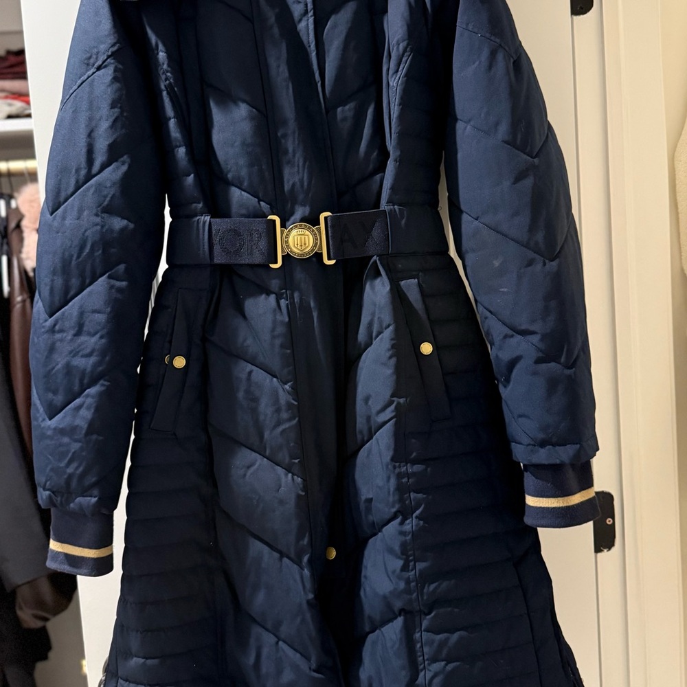 Elegant Navy Belted Women's Puffer Coat